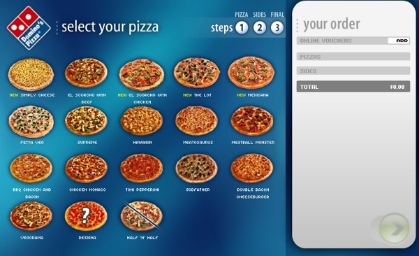 Domino's Pizza Enterprises online ordering system, coded up in Adobe/Macromedia Flash.